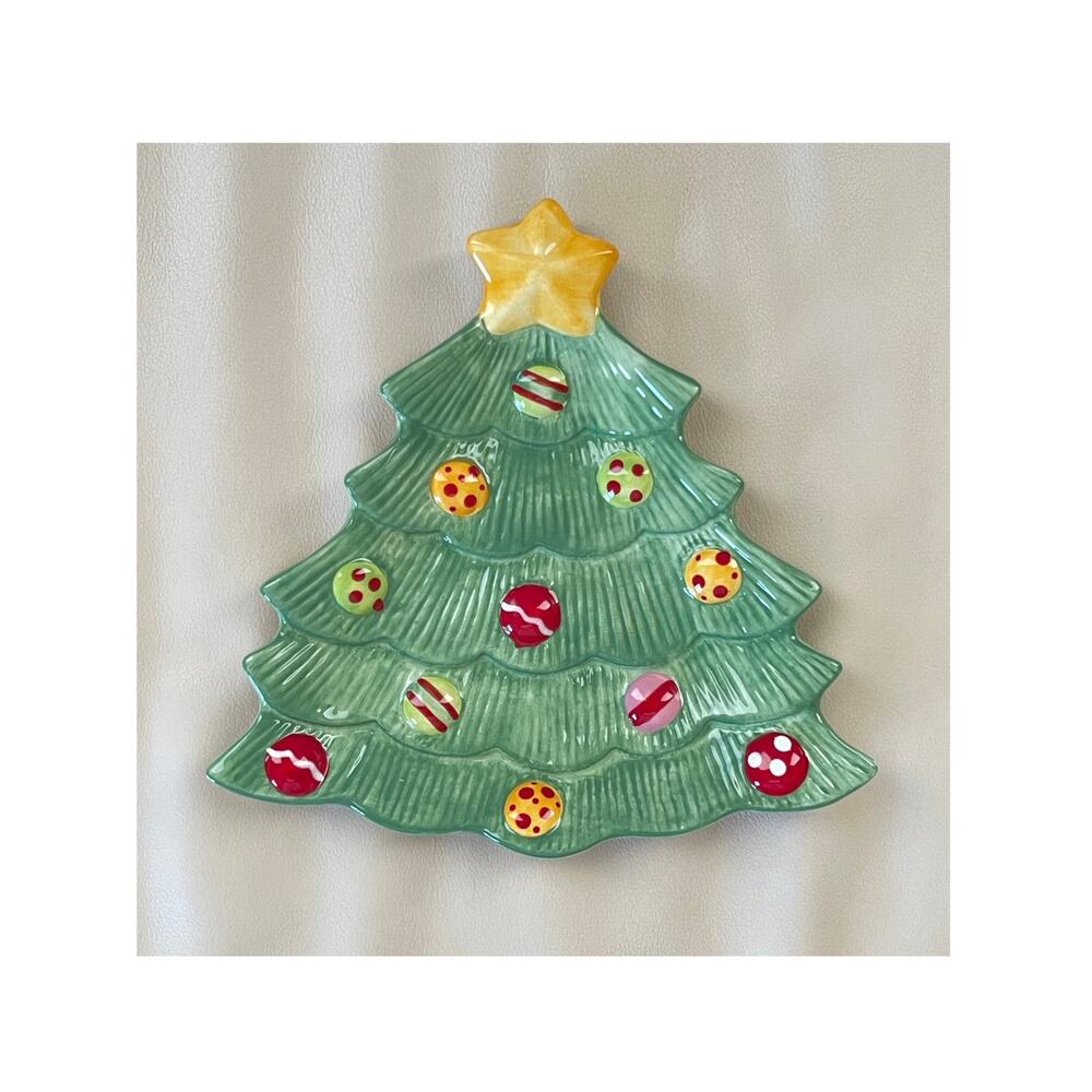 Fitz And Floyd Snowflake & Jake Snack Plate Christmas Tree Holiday Platter